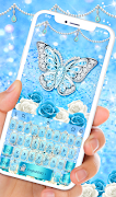 Blue Glitter Diamond Butterfly keyboard Theme 海报
