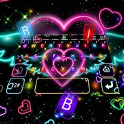 Colorful Neon Sparkling Heart Keyboard Theme পোস্টার