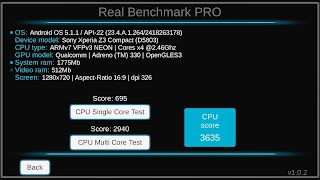 برنامه‌نما Real Benchmark PRO (CPU, GPU) عکس از صفحه