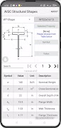 برنامه‌نما AISC Structural Steel Shapes عکس از صفحه