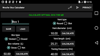 1 Schermata Woofer Box Calculator