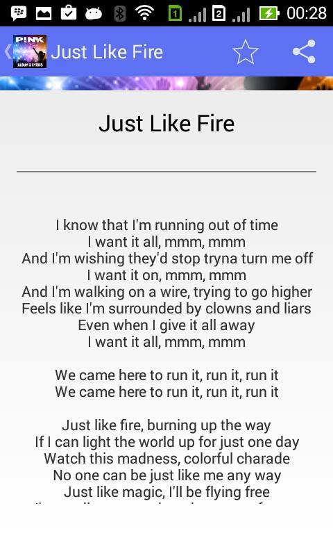 pink just like fire lyric pink just like fire lyric