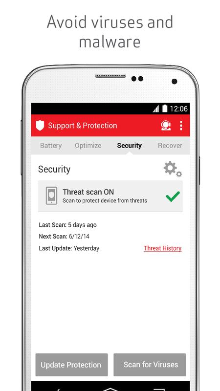 Support protect. Verizon mobile screenshot.