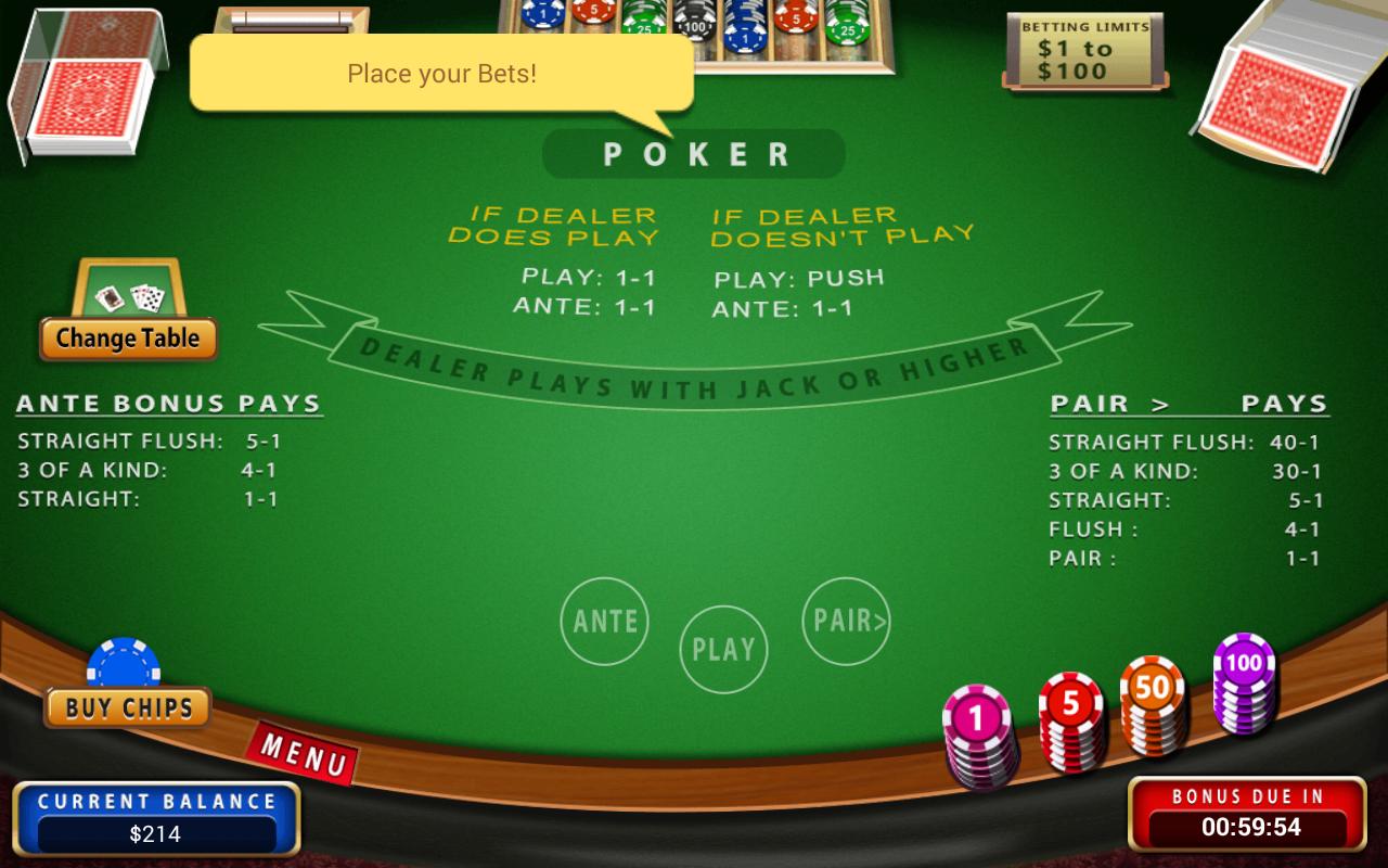 free 3 card poker no download
