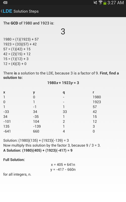 Linear Diophantine Equations Apk Download Free Education App For Linear Diophantine Equations Apk Screenshot