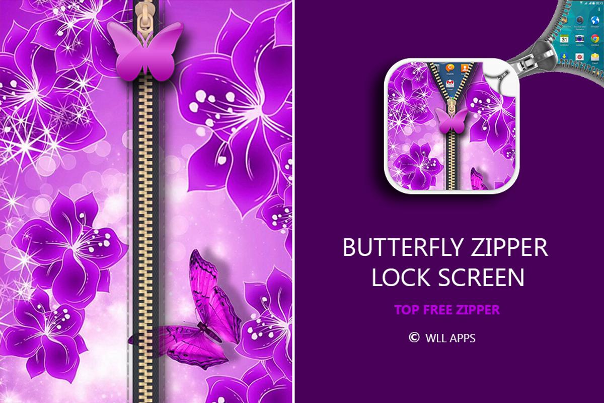 Free Glitter Butterfly Zipper Lock Screen App