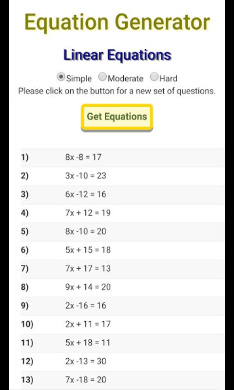 Algebra Equation Generator Apk Download Free Education App For Algebra Equation Generator Poster Apk Screenshot