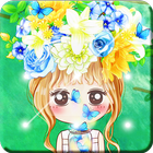 Nice Chibi Girls With Flowers Screen Lock ícone