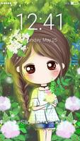 Nice Chibi Girls With Flowers Screen Lock ポスター