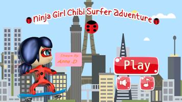 Ninja Girl Chibi Skater Surfer Affiche