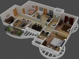 3D Maison Plans d'étage Affiche