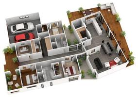 Plans d'étage de la maison 3D Affiche