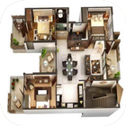 Plan d'étage de maison 3D icône