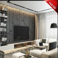 Natural stone wall living room minimalist Affiche