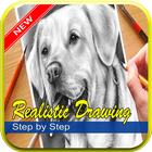 Realistic drawing step by step icon