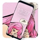 Pop Art Woman Girl Cyan Pink Hair Lock Screen アイコン