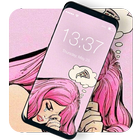 Pop Art Woman Girl Cyan Pink Hair Lock Screen icône