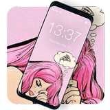 Pop Art Woman Girl Cyan Pink Hair Lock Screen ikona