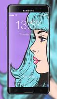 Pop Art Woman Girl Cyan Pink Hair Lock Screen Affiche