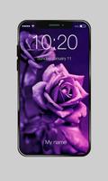 Purple Purple Flowers Roses Leaves PIN Lock capture d'écran 3