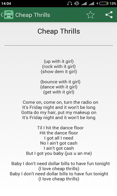 Sia Cheap Thrills Lyrics For Android Apk Download
