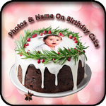 Name photo on birthday cake icon