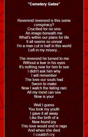 Cemetery Gates Pantera Lyrics