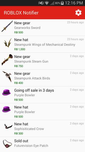 Roblox Item Notifier For Android Apk Download - roblox item notifier twitter