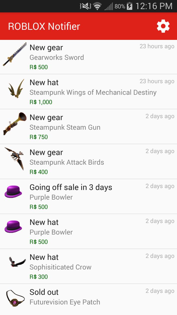 Roblox Item Notifier For Android Apk Download - roblox item leaker download