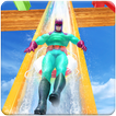 Real Water Slide Superhero Amusement Park Stunts