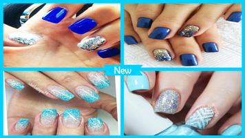 Blue and Silver Glitter Nail Design Affiche