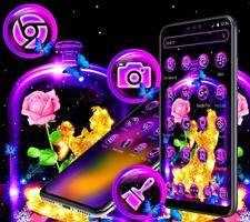 Neon Glitter Flower Theme Affiche
