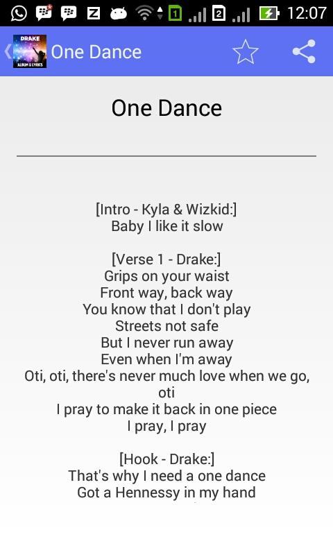 Drake One Dance Lyrics For Android Apk Download