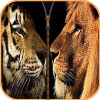 پوستر Lion Tiger Zipper Screen Lock
