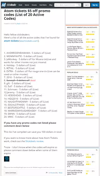 Coupon for atom tickets