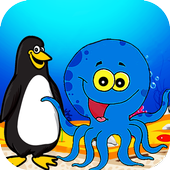 octopus and penguin in mission-icoon