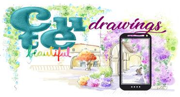 Cute Drawings Landscape HD Affiche