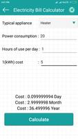 برنامه‌نما Electricity cost calculator عکس از صفحه