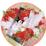 Red Rose Pigeon Heart Theme - Love Theme Wallpaper icône