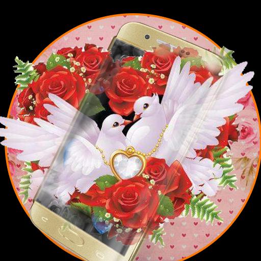 Red Rose Pigeon Heart Theme Love Theme Wallpaper For Android