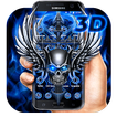 3D Blue Tech Angel Skull Theme