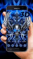 3D Blue Tech Angel Skull Theme โปสเตอร์