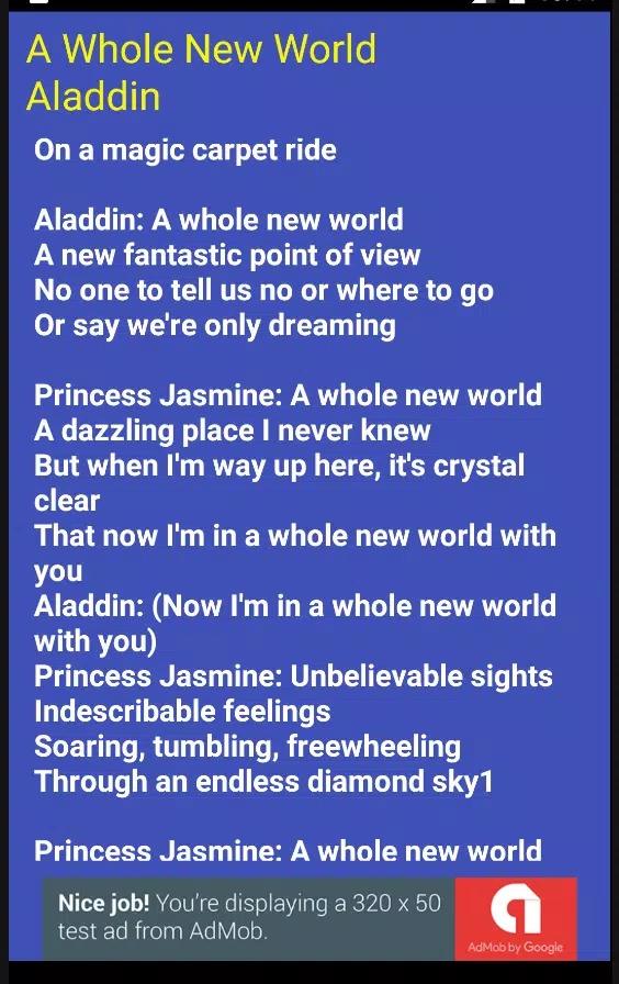 Android向けのa Whole New World Lyrics Apkをダウンロードしましょう
