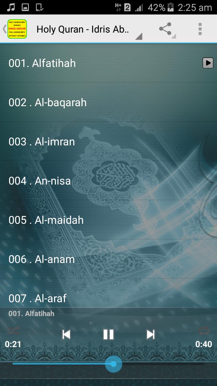 Idris Abkar Offline Quran MP3 for Android - APK Download