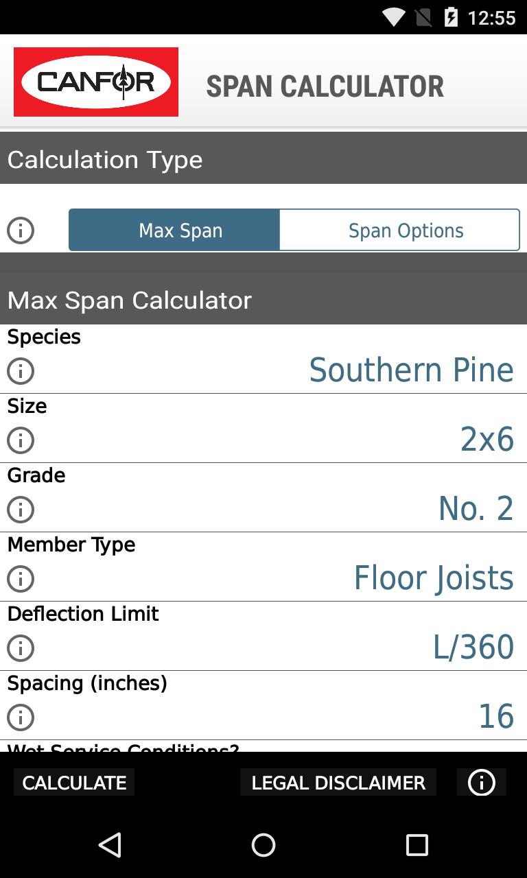 Canfor Span Calculator For Android Apk Download