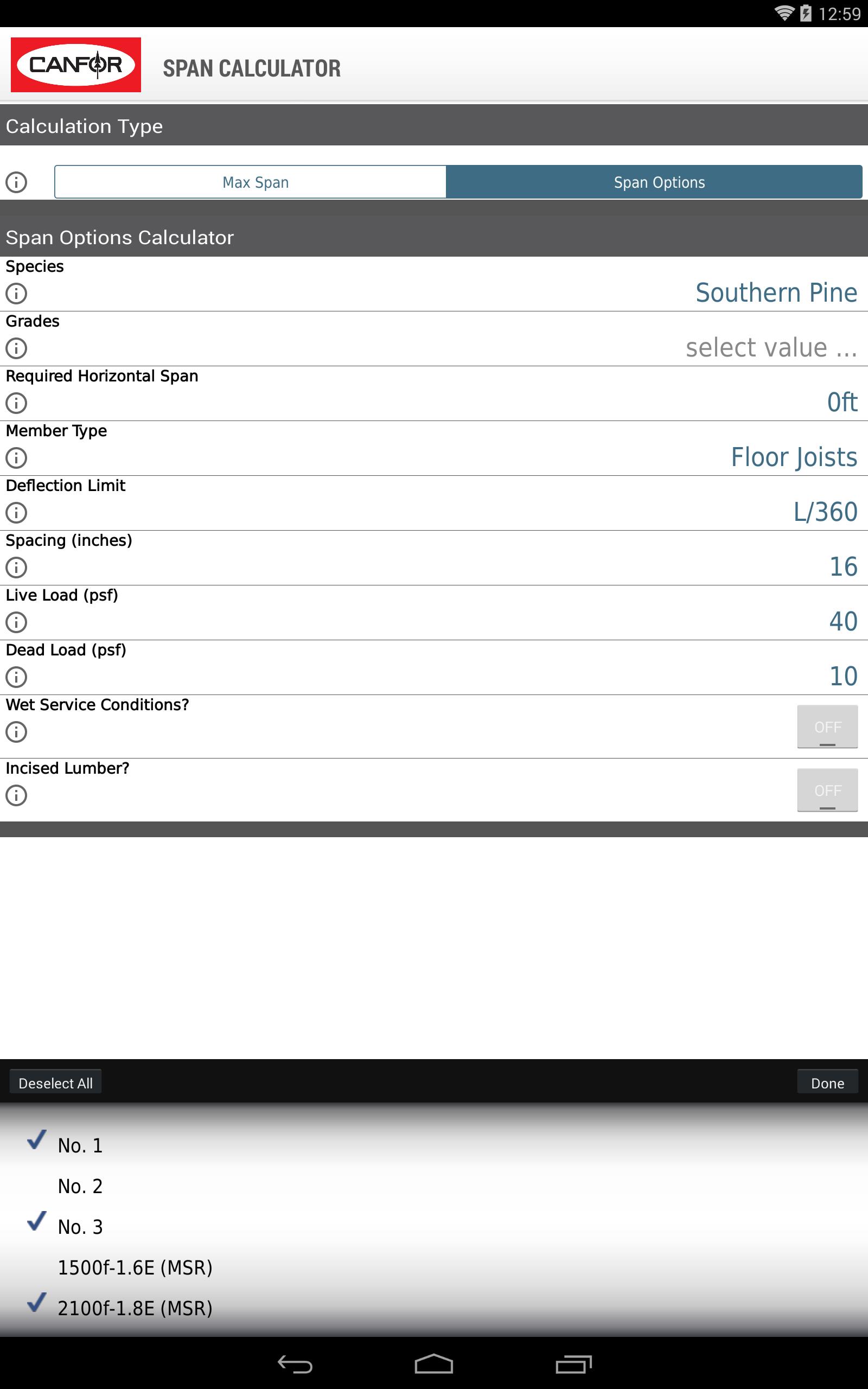 Canfor Span Calculator For Android Apk Download