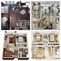 3d Aparteman House Plans plakat