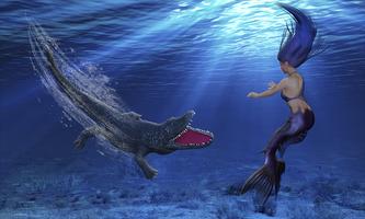 Crocodile Attack Mermaid Affiche
