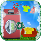enfants lavant les vêtements de blanchisserie icône