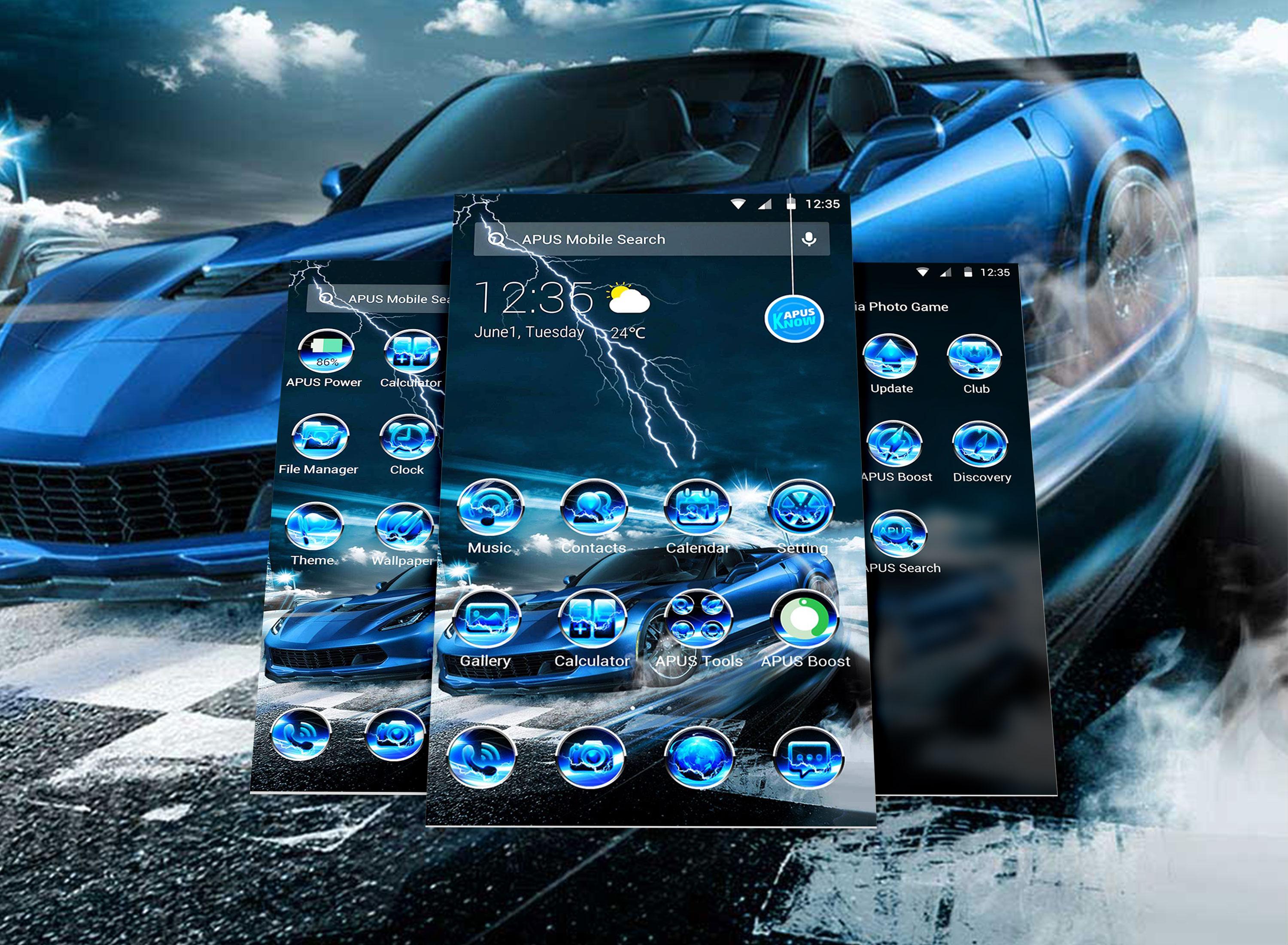 Android 用の 青い稲妻涼しく車でテーマ 壁紙 Apk をダウンロード